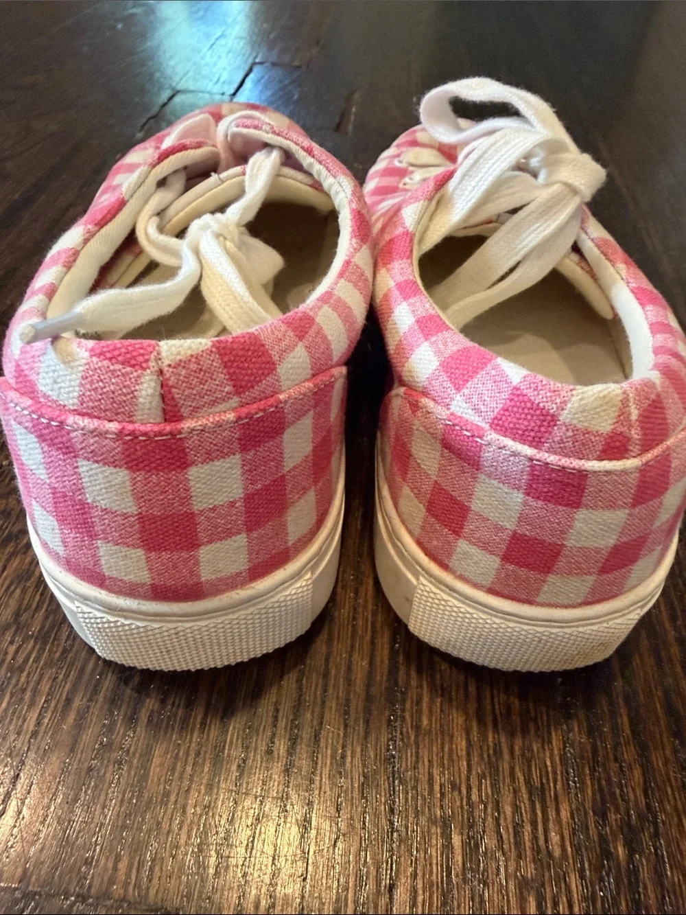J. Crew Pink and White Gingham Canvas Sneakers
